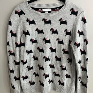 Charter Club Gray Sweater with Black and Red Dog Pattern